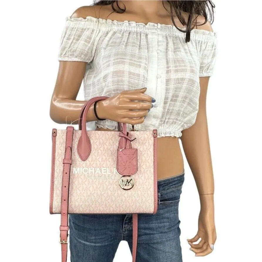 Mirella Small Shopper Top Zip Crossbody Satchel Bag Purse Mk Signature Pink by Michael Kors