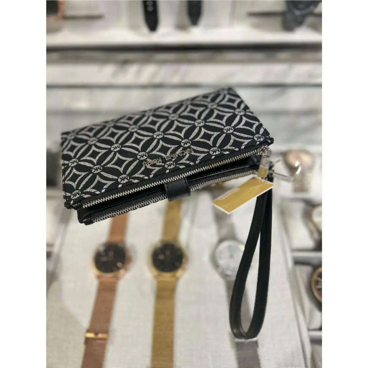 Michael Kors Large MK Logo Phone Case Wristlet Double Zipper Card Holder Wallet