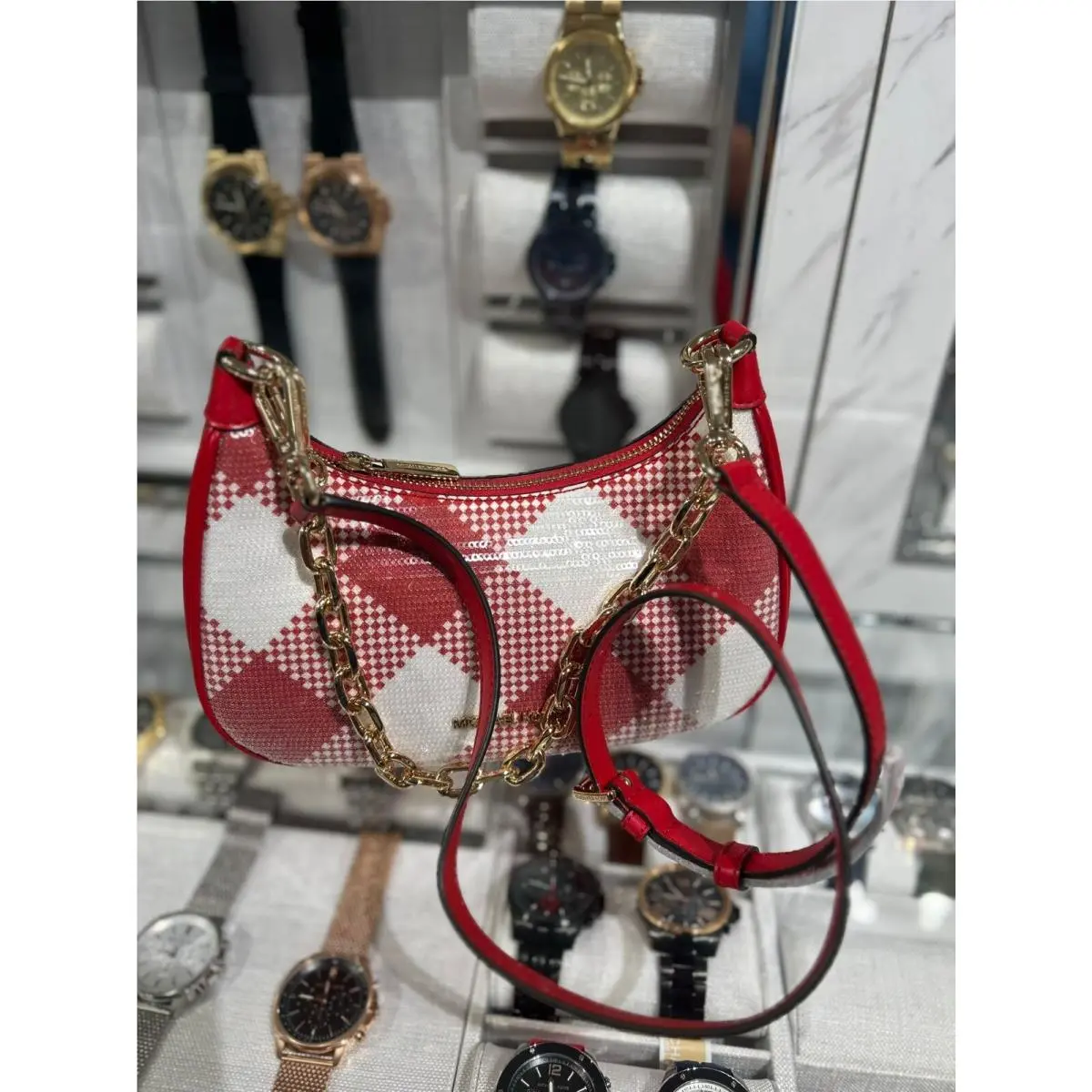 Cora Medium Pvc or Leather Shoulder Crossbody Bag Handbag Purse MK BRIGHT RED by Michael Kors