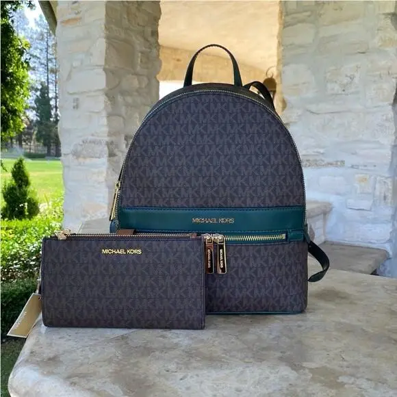 Kenly Signature Medium Backpack School Bag/wallet Options Green backpack+wallet by Michael Kors