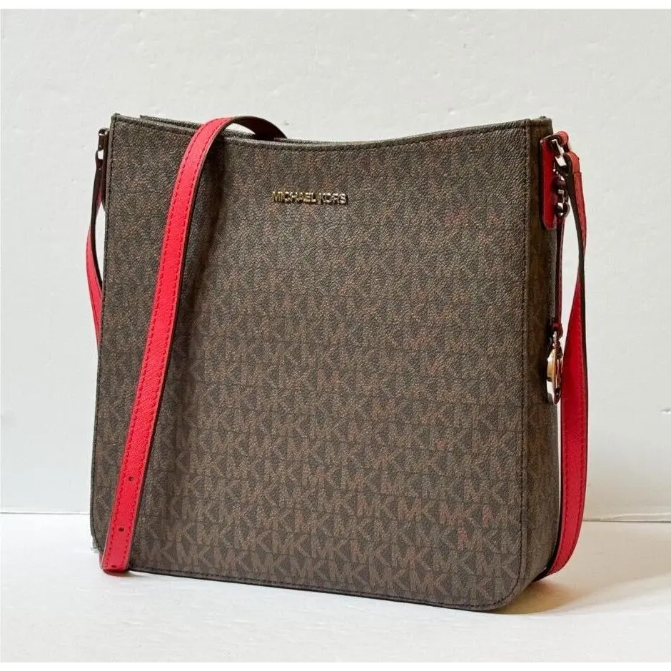 Jet Set Travel Large Messenger Shoulder Crossbody Bag MK BROWN/BRIGHT RED by Michael Kors