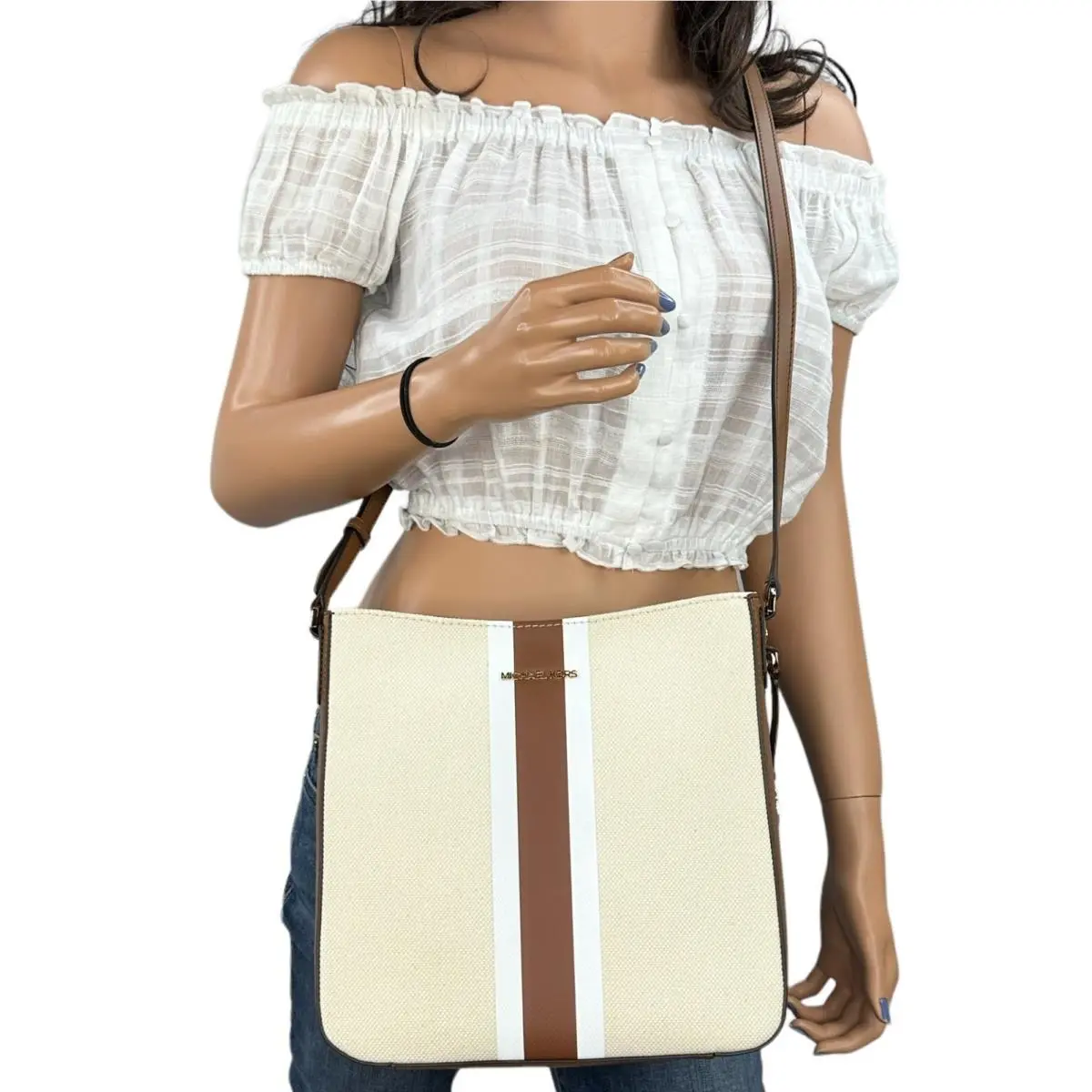 Jet Set Travel Large Messenger Shoulder Crossbody Bag CENTER STRIPE LUGGAGE by Michael Kors
