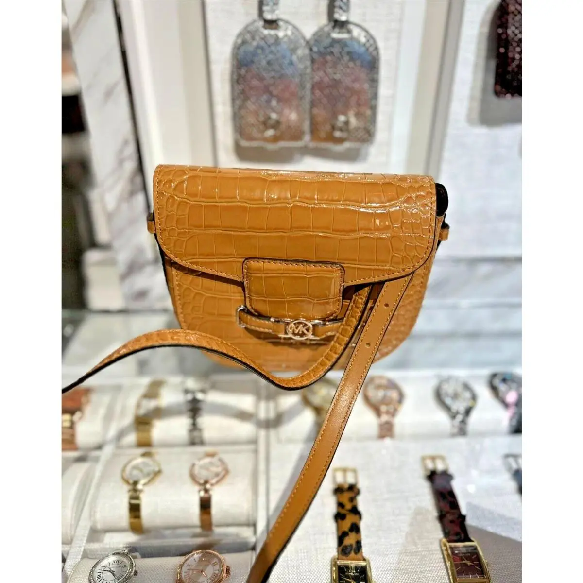 Reed Croc-embossed Design Small Saddle Crossbody Bag Variation DEER by Michael Kors