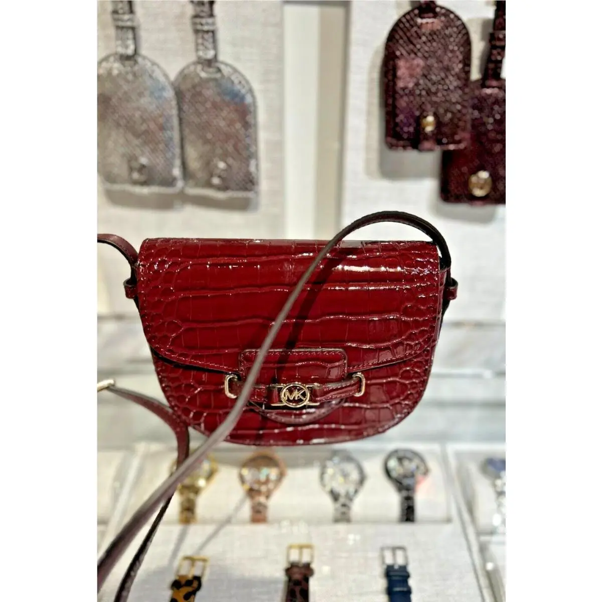 Reed Croc-embossed Design Small Saddle Crossbody Bag Variation OXBLOOD by Michael Kors