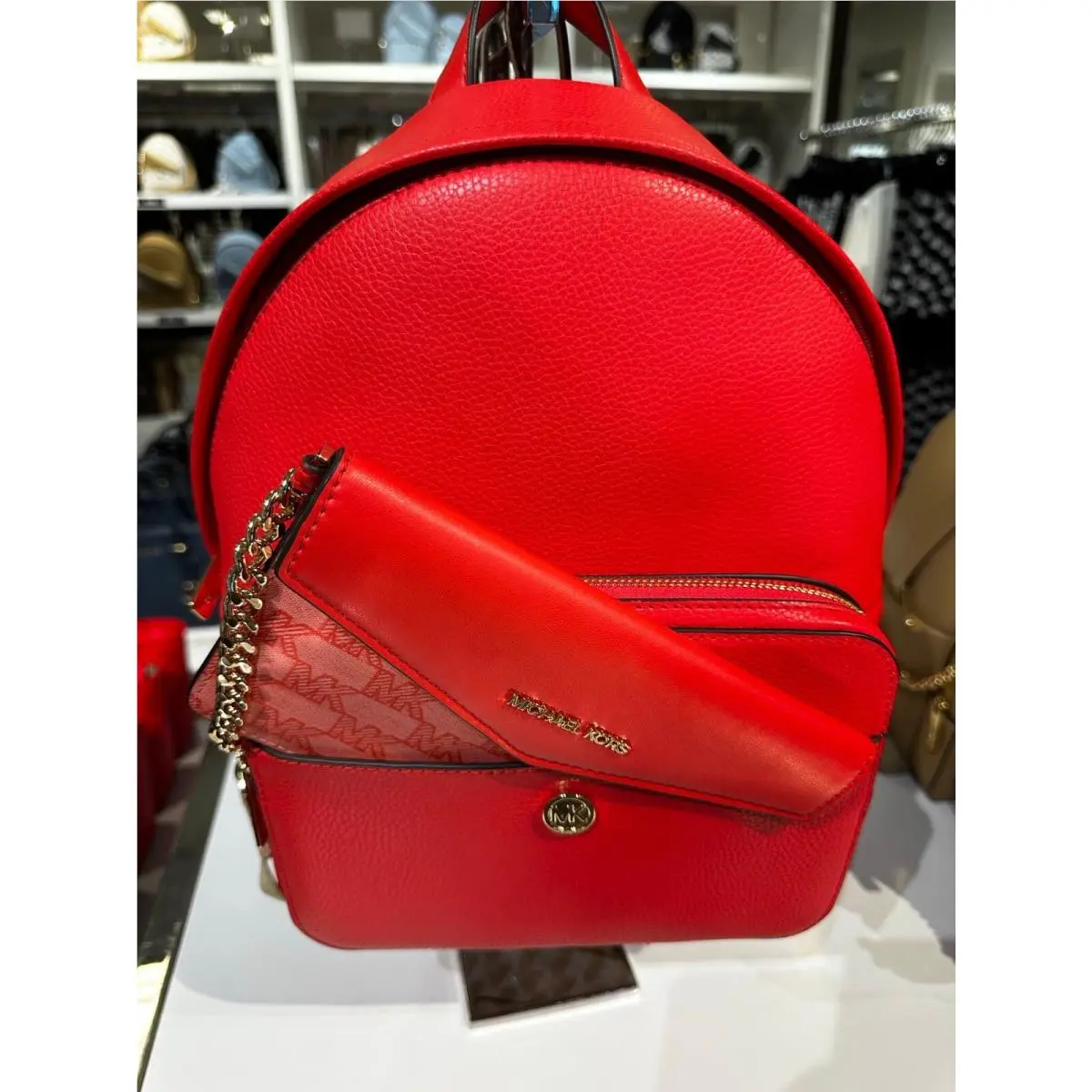 Maisie Medium 2IN1 Travel Backpack Bag Shoulder Satchel Leather DK SANGRIA by Michael Kors
