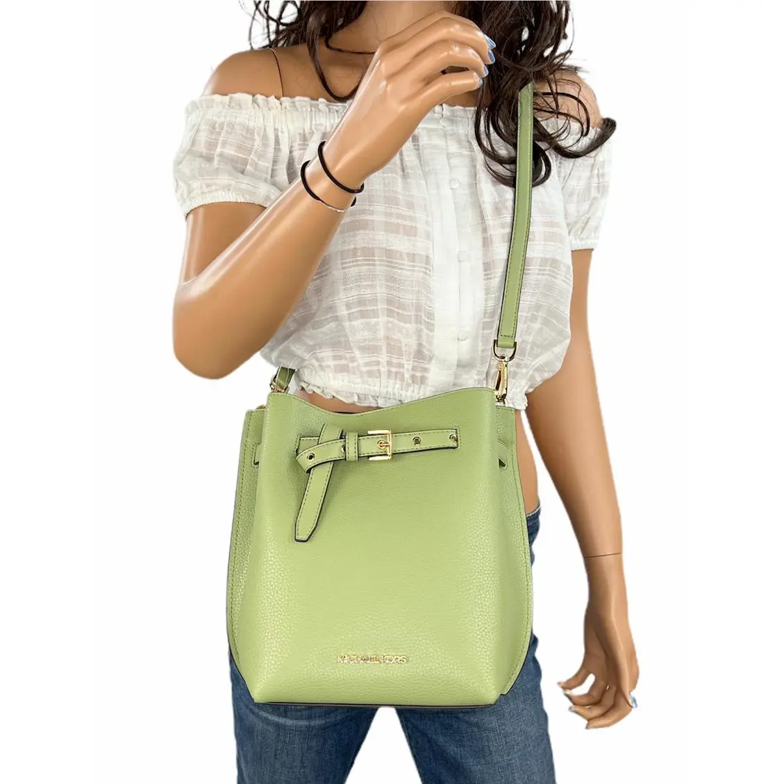 Emilia Small Bucket Messenger Crossbody Shoulder Bag Handbag Purse Green Light Sage by Michael Kors