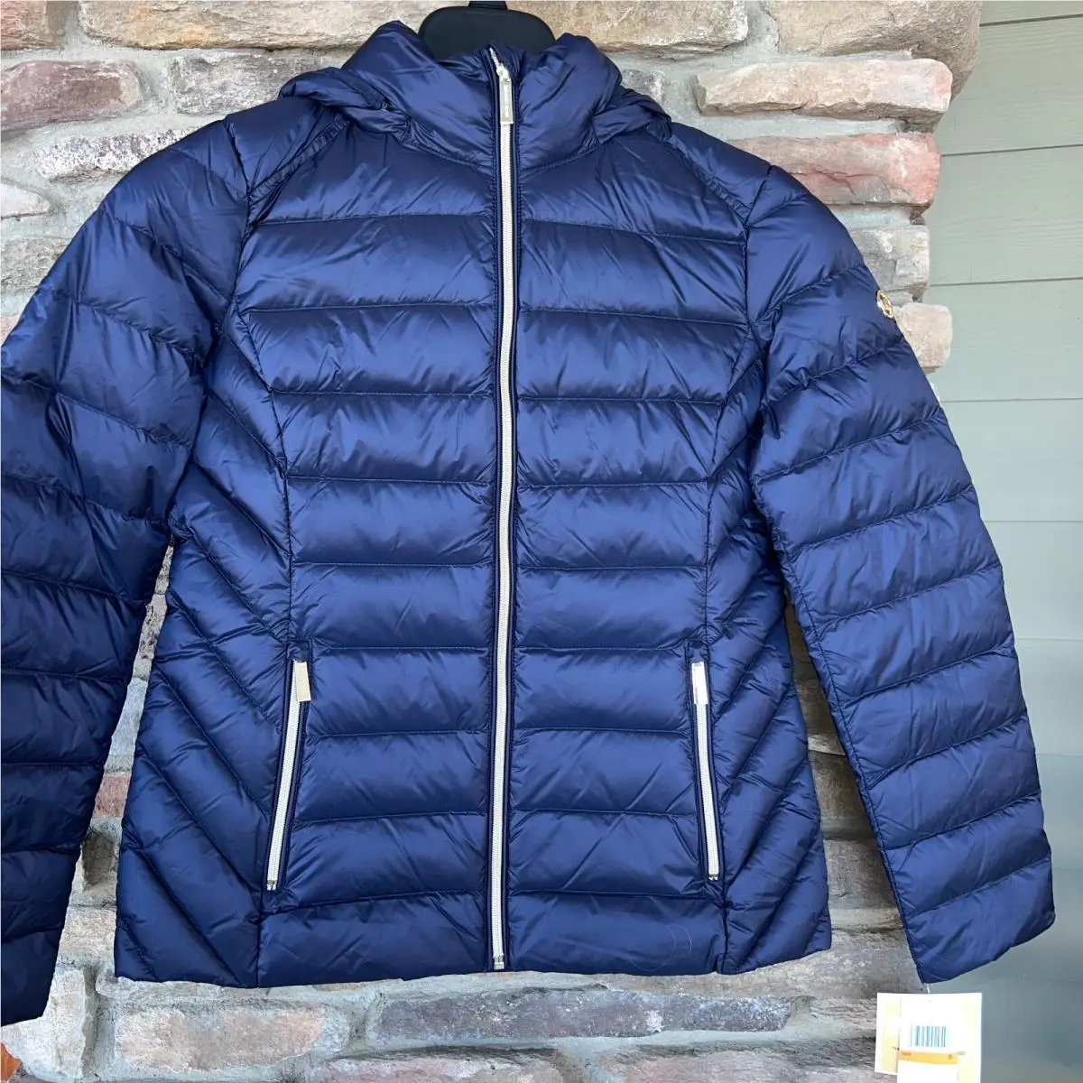 Michael Kors Packable Puffer Coat Travel Bag Navy Gold Small