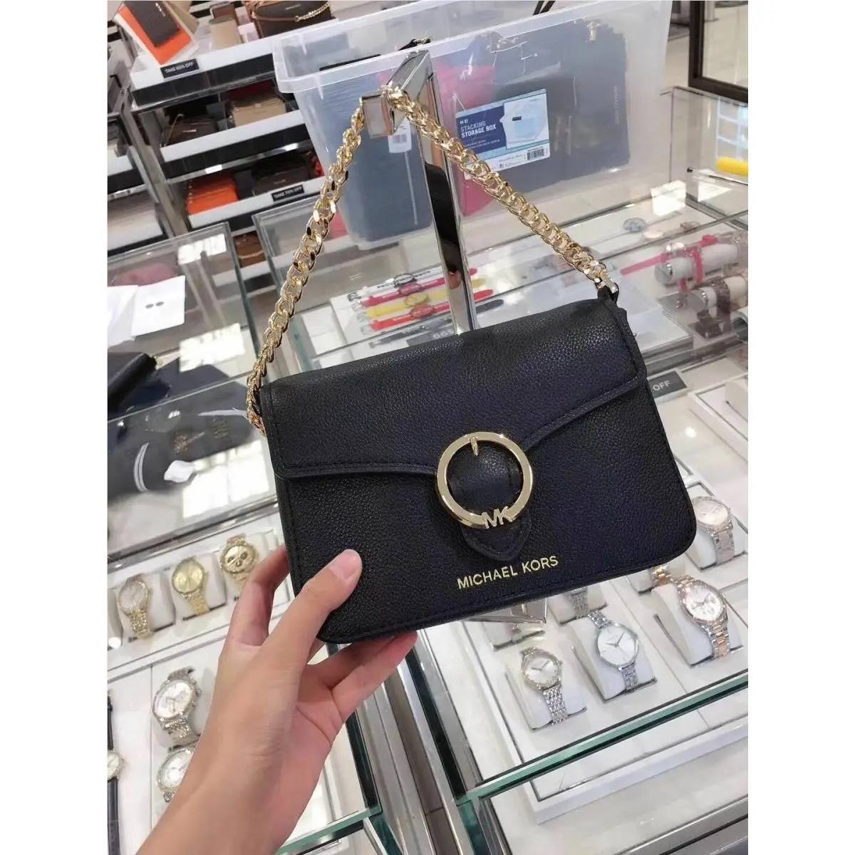 Wanda Small Shoulder Flap Crossbody Handbag Multi Color Black - Gold by Michael Kors