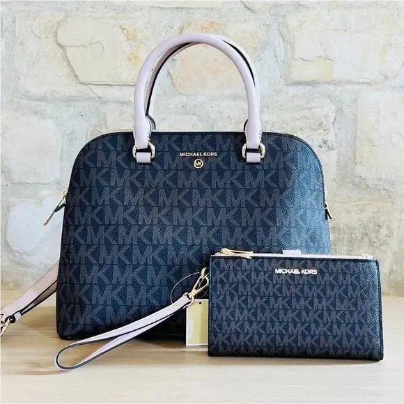 Michael Kors Cindy Large Dome Satchel Brown MK Signature Logo /wallet Option