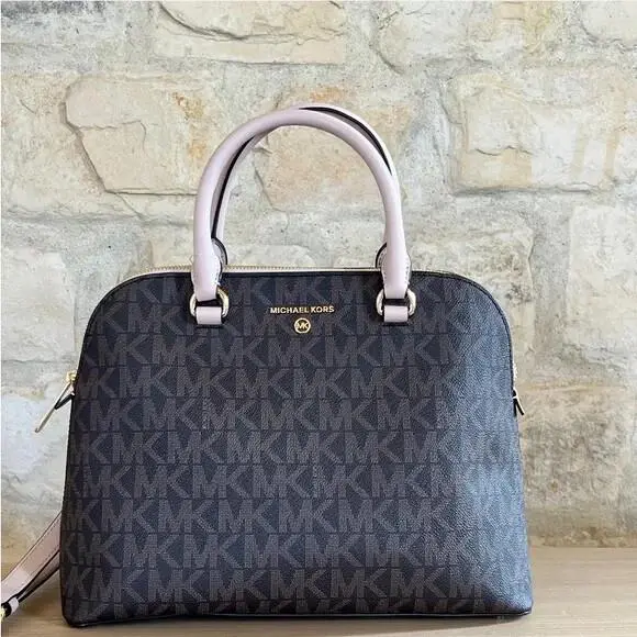 Cindy Large Dome Satchel Brown MK Signature Logo /wallet Option Handbag by Michael Kors