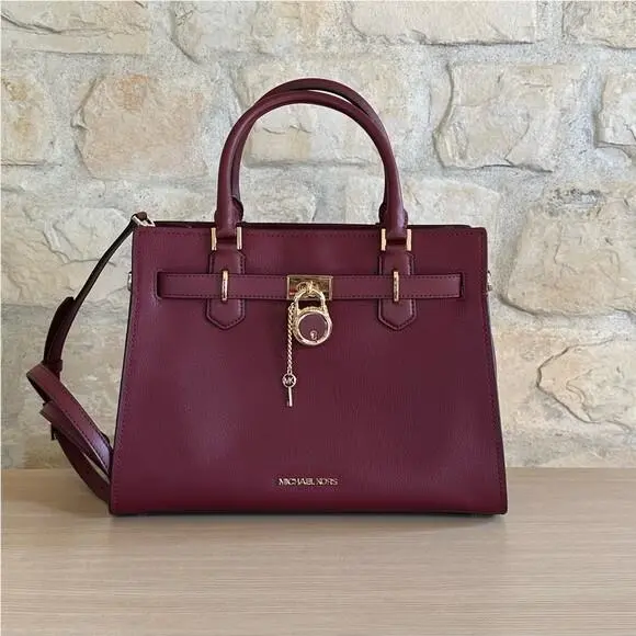 Hamilton Medium Satchel Leather Bag Dark Cherry/wallet Option Handbag by Michael Kors