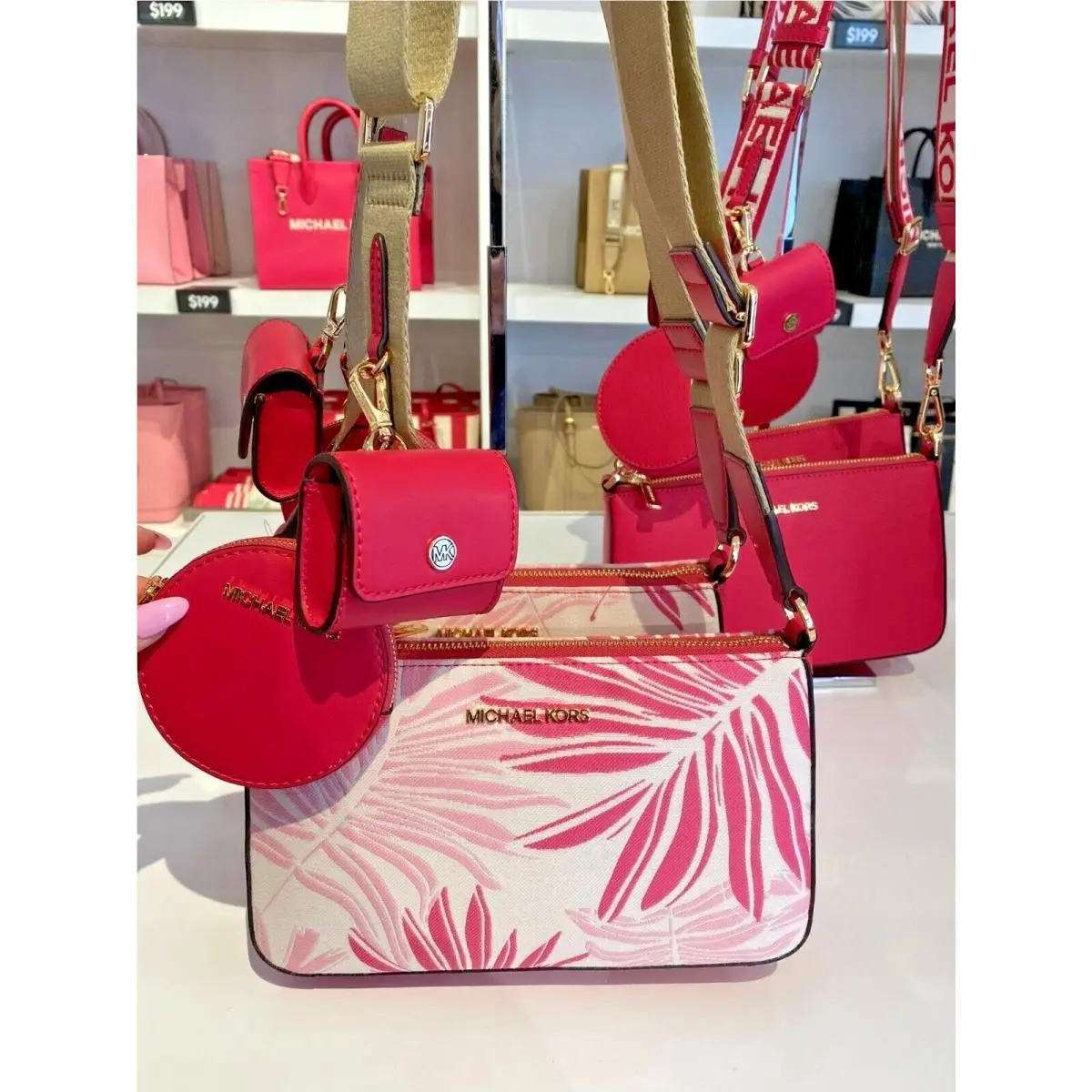 Michael Kors Jet Set Travel SM Crossbody Bag Tech Attached W/airpod Coin Wallet