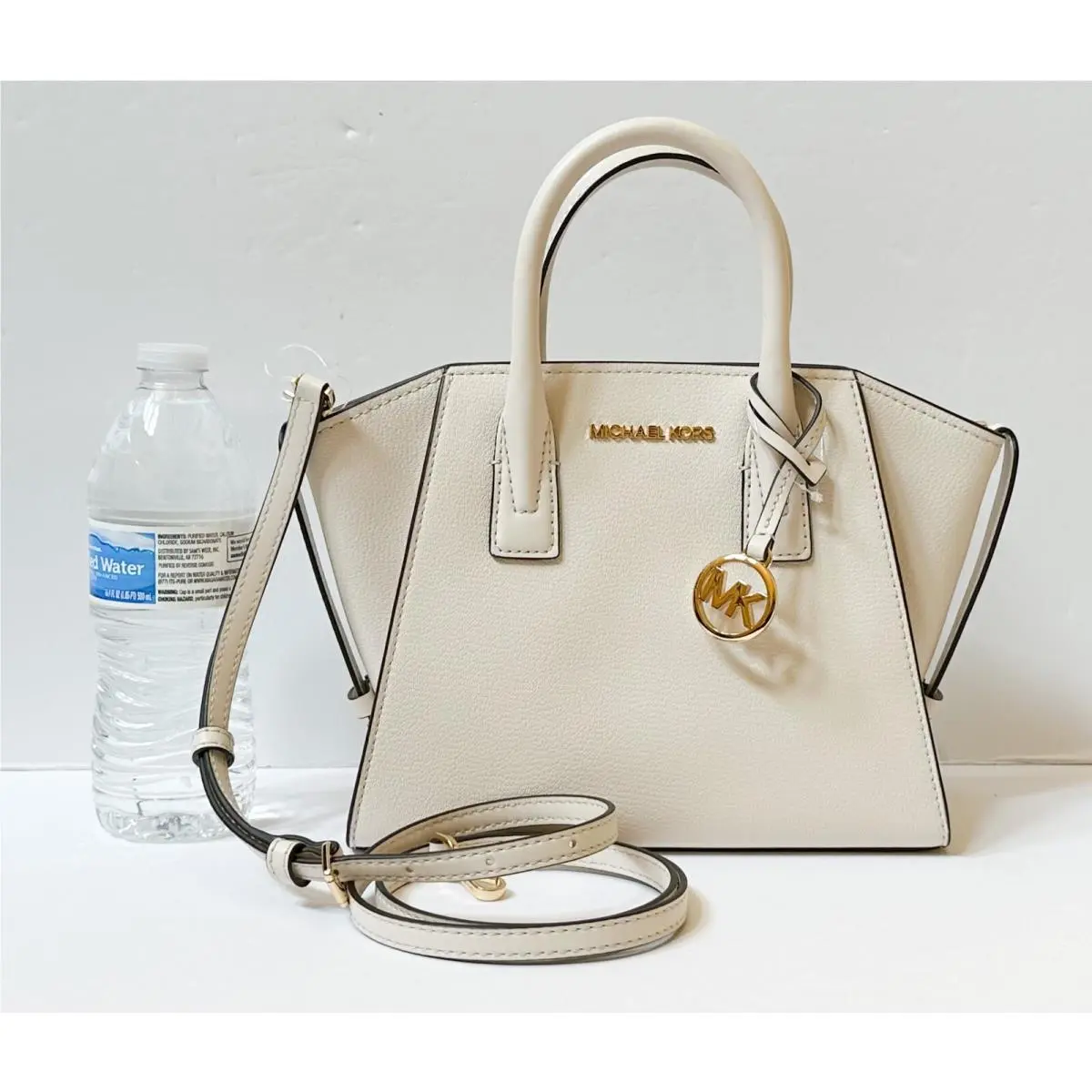 Avril Small Top Zip Satchel Shoulder Crossbody Bag Light Cream by Michael Kors