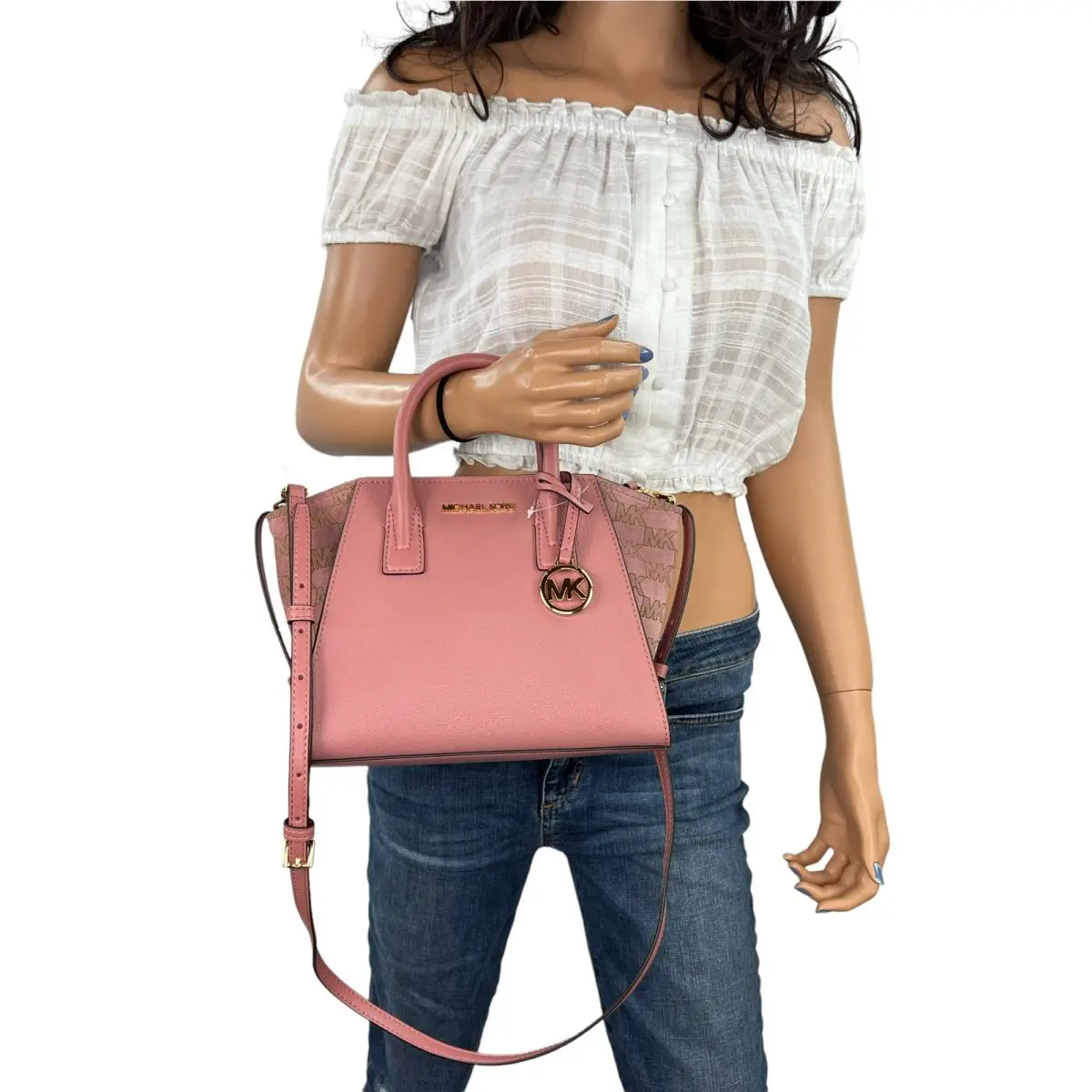 Avril Small Top Zip Satchel Shoulder Crossbody Bag Pink Rose by Michael Kors