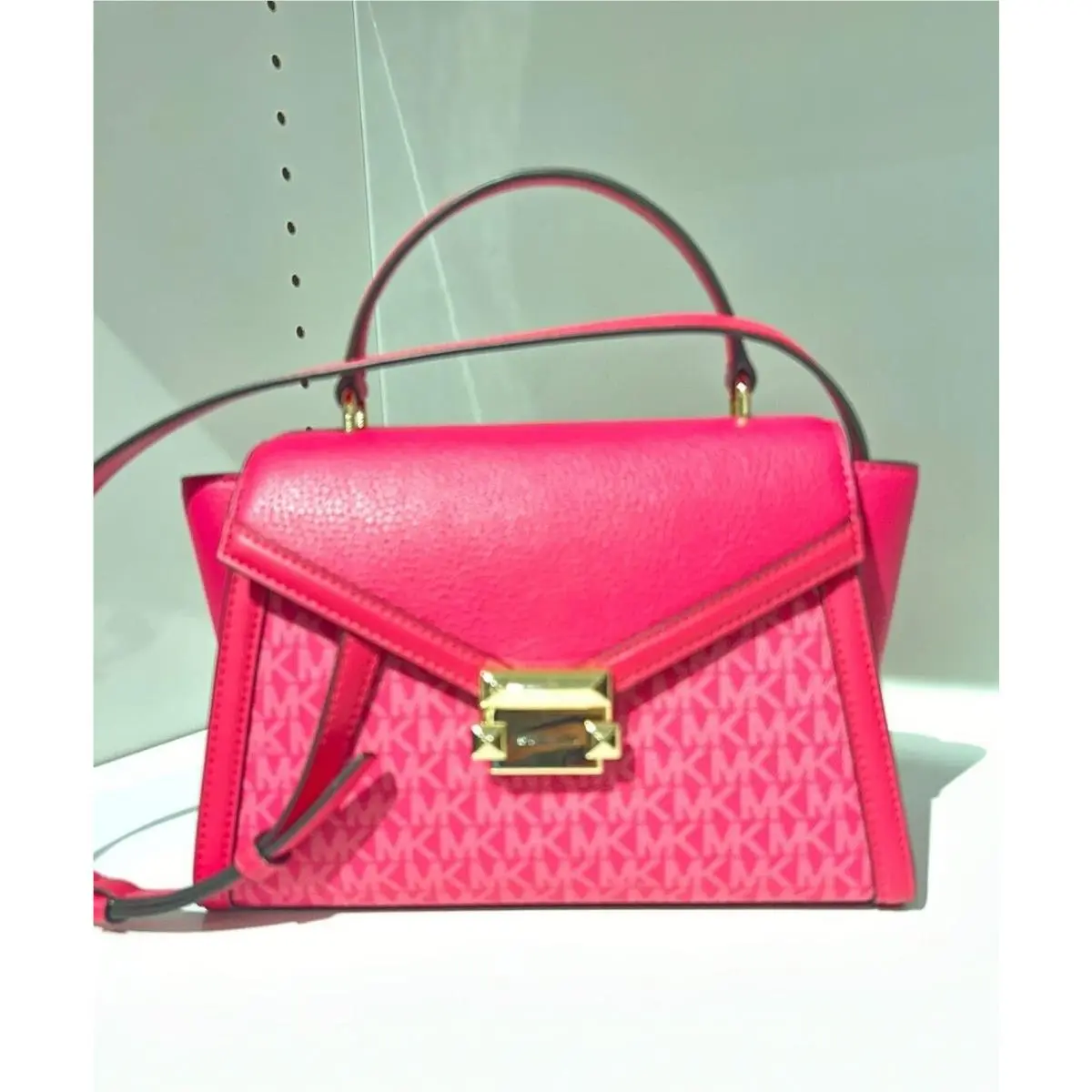 Whitney Medium Flap Shoulder Satchel Bag Handbag Purse MK Signature ELECTRIC PINK by Michael Kors