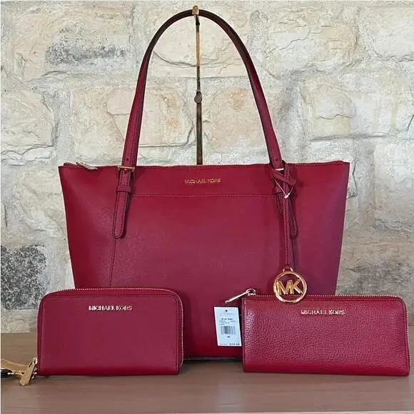 Ciara Large Shoulder Tote Handbag Leather Scarlet Wallet Option Handbag+wallet1+Wallet2 by Michael Kors