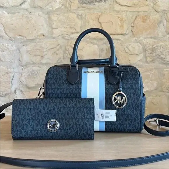 Bedford SM Duffle Satchel Shoulder Bag MK Wallet Options Navy Sky Handbag+Wallet by Michael Kors