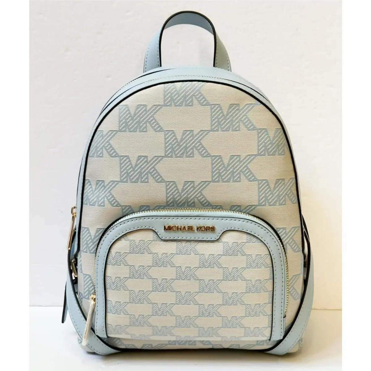 Jaycee Medium Zip Pocket Backpack GRAPHIC LOGO MK BLUE by Michael Kors