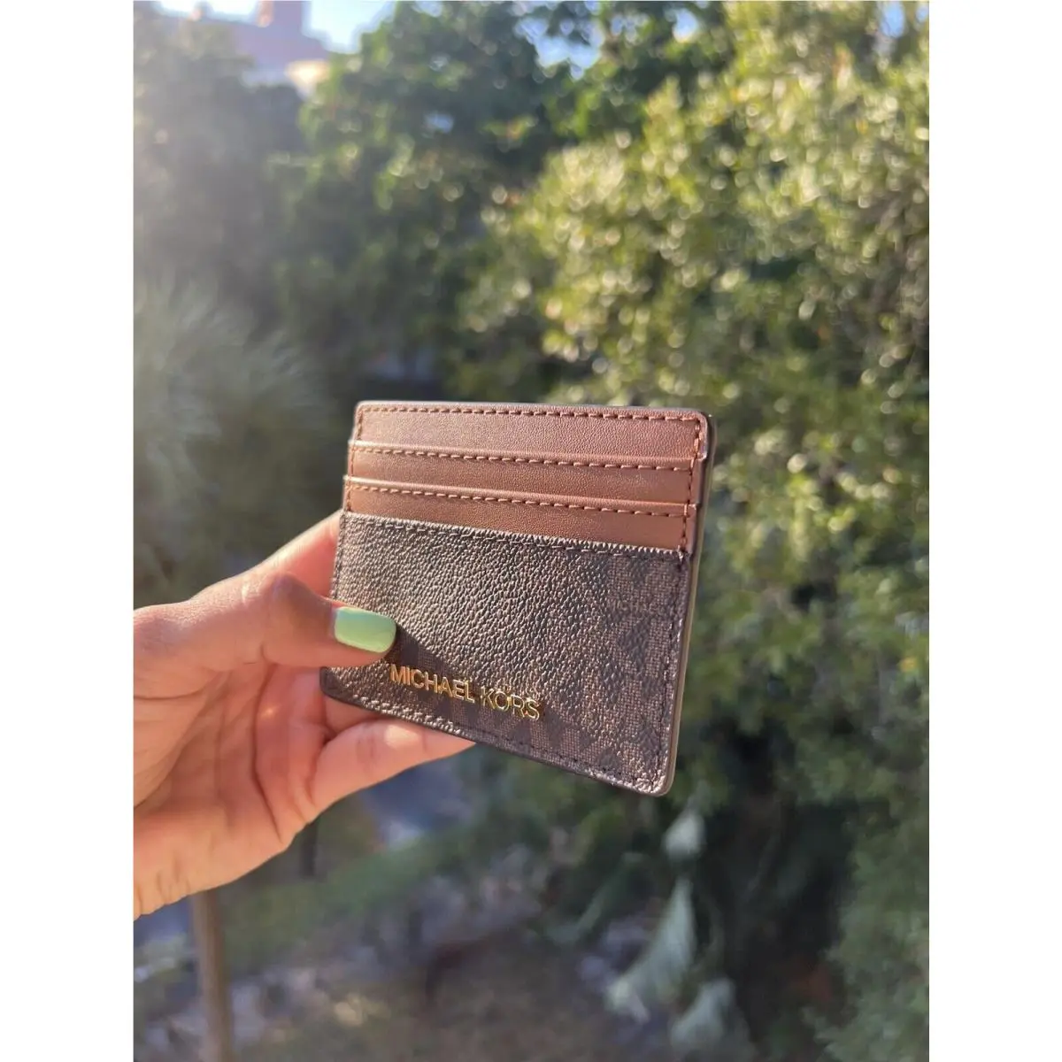 Women Lady Leather or Pvc Credit Card id Holder Wallet Brown Black Brown mk by Michael Kors