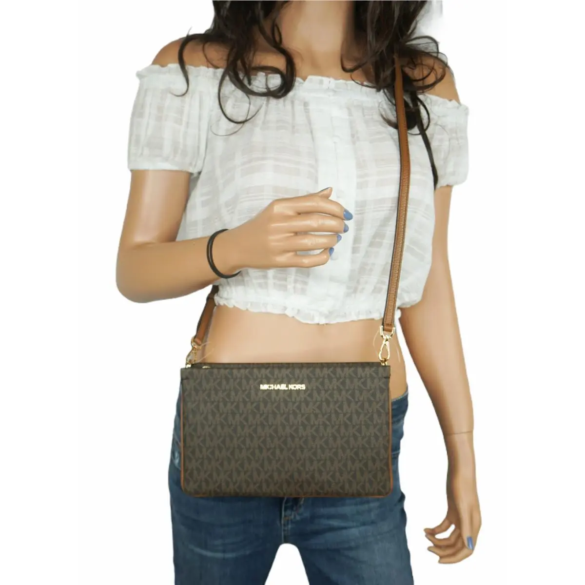 Jet Set Travel LG Triple Compartment Crossbody Bag MK Signature MK Brown by Michael Kors