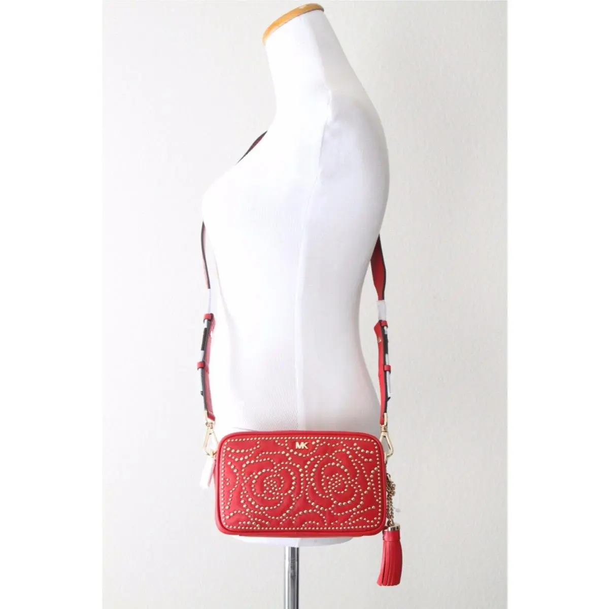 Kors Small Rose Studded Leather Camera Bag Style 30H8GF5M00 Bright Red by Michael Kors