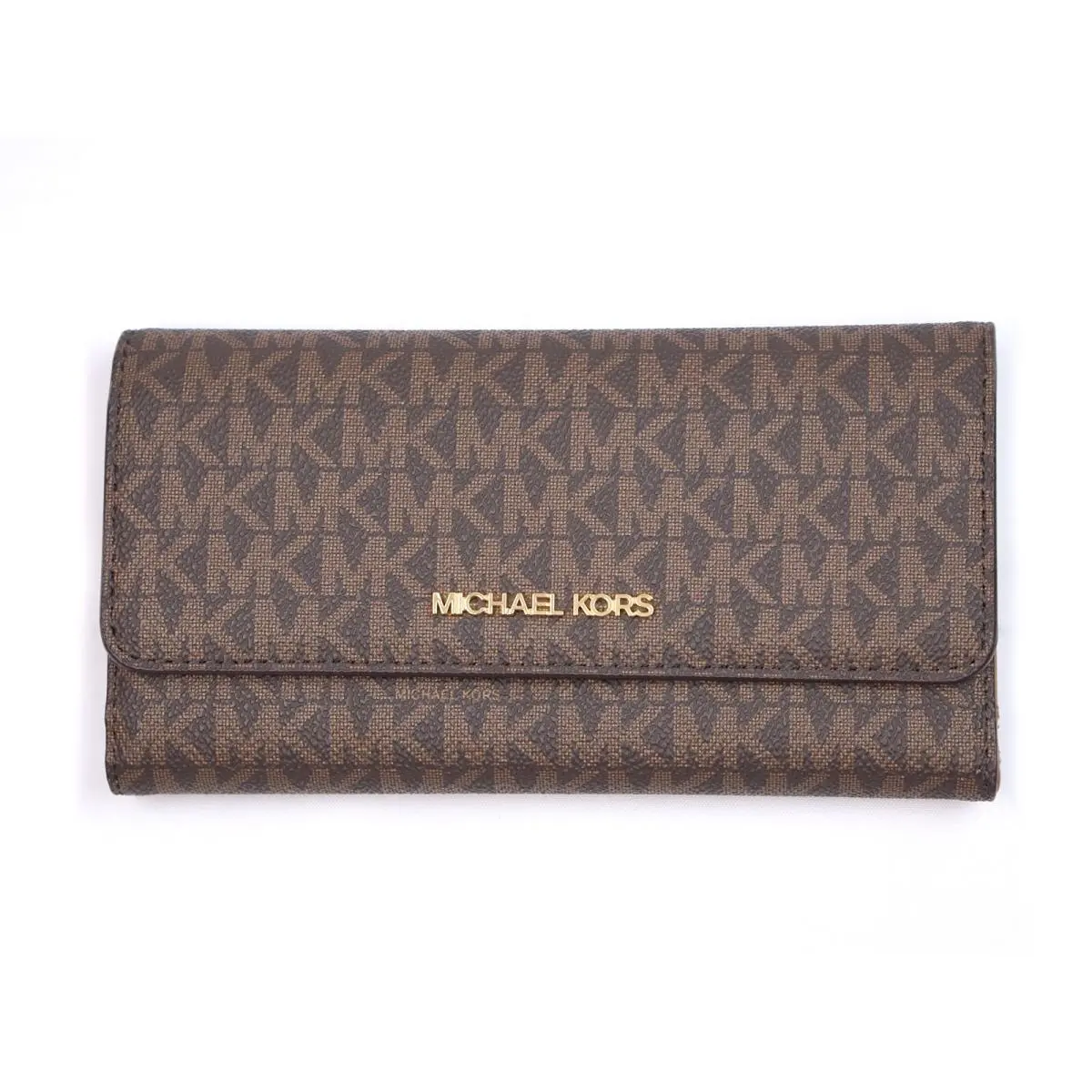 Michael Kors Jet Set Black Brown Vanilla Large Trifold Pvc Wallet