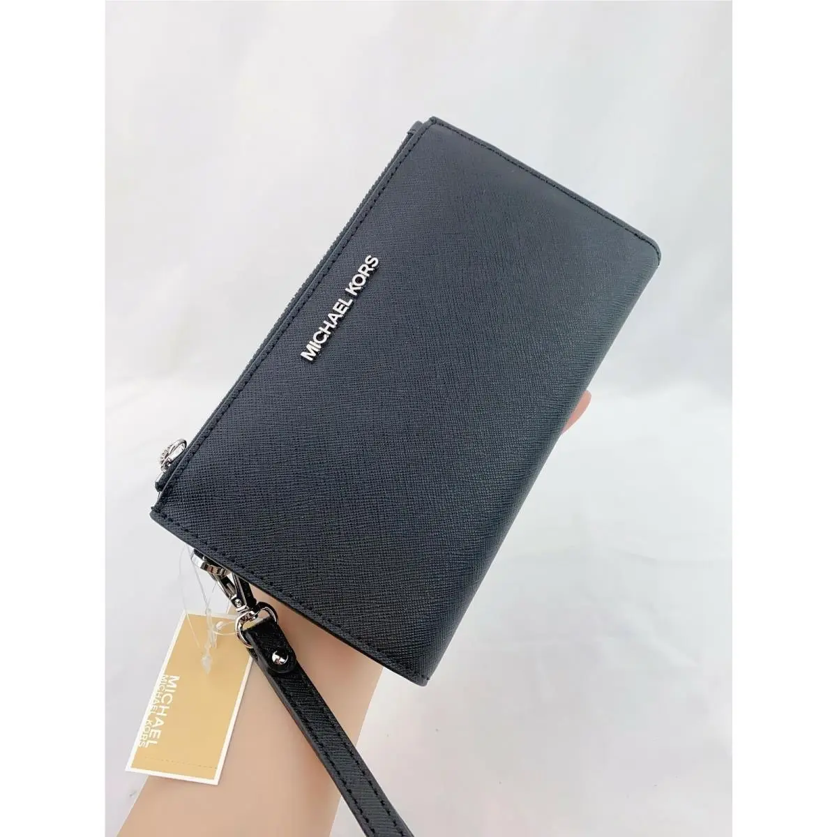 Signature Jet Set Double Zip Wallet Wristlets Black/Silver by Michael Kors