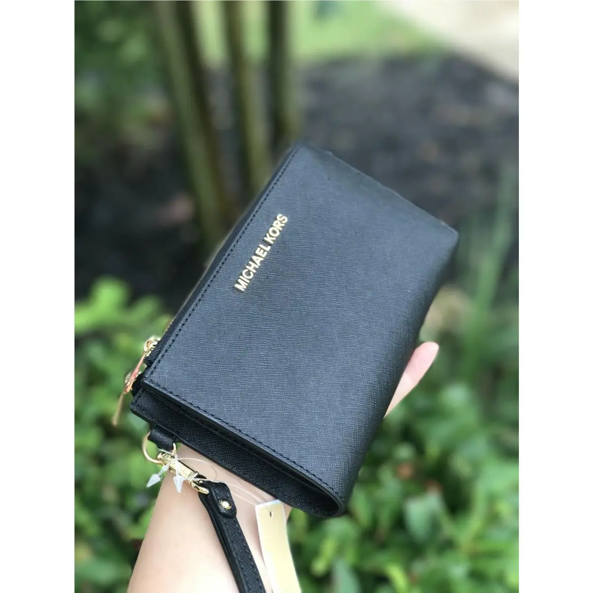 Signature Jet Set Double Zip Wallet Wristlets Black by Michael Kors