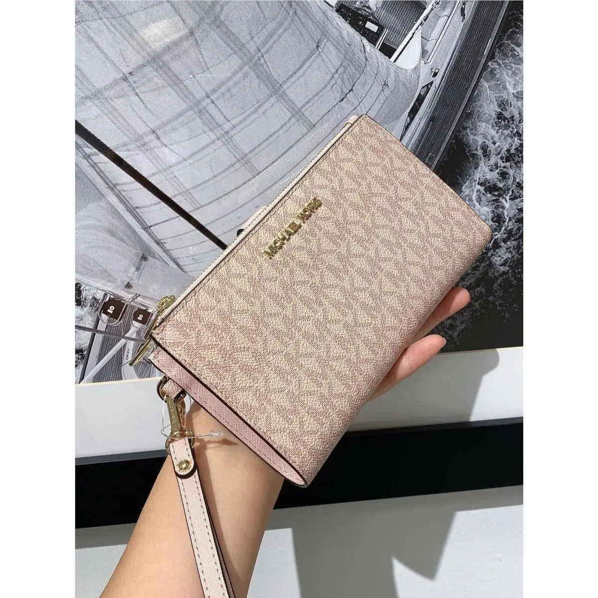 Signature Jet Set Double Zip Wallet Wristlets Signature Ballet by Michael Kors