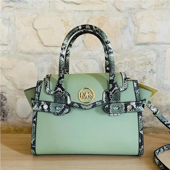 Carmen Medium Flap Satchel Shoulder Bag MK Light Sage Wallet Option Handbag by Michael Kors