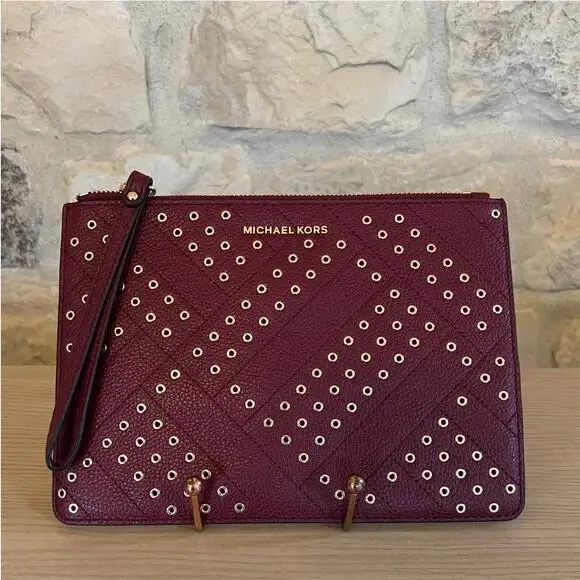 Leather Jet Set Travel XL Zip Clutch Various Colors and Designs Mulberry+Gold by Michael Kors