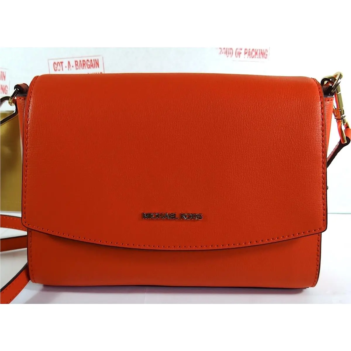 Ellis Medium Leather Flap Messenger Crossbody Bag Mandarin/GOLD by Michael Kors