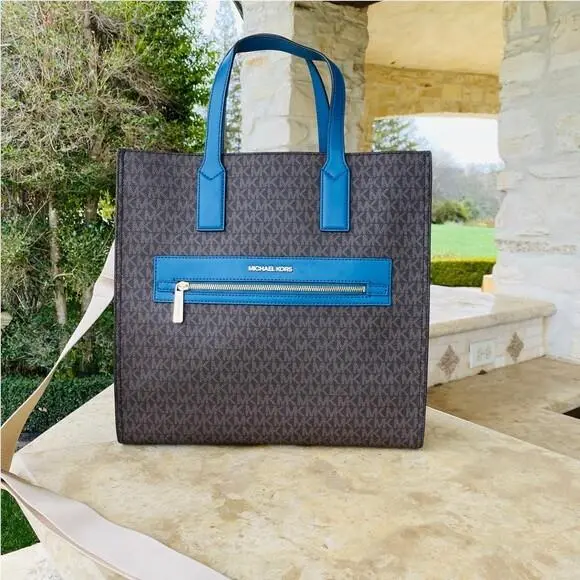 Michael Kors Signature Kenly LG NS Tote/wallet Options Brown/blue