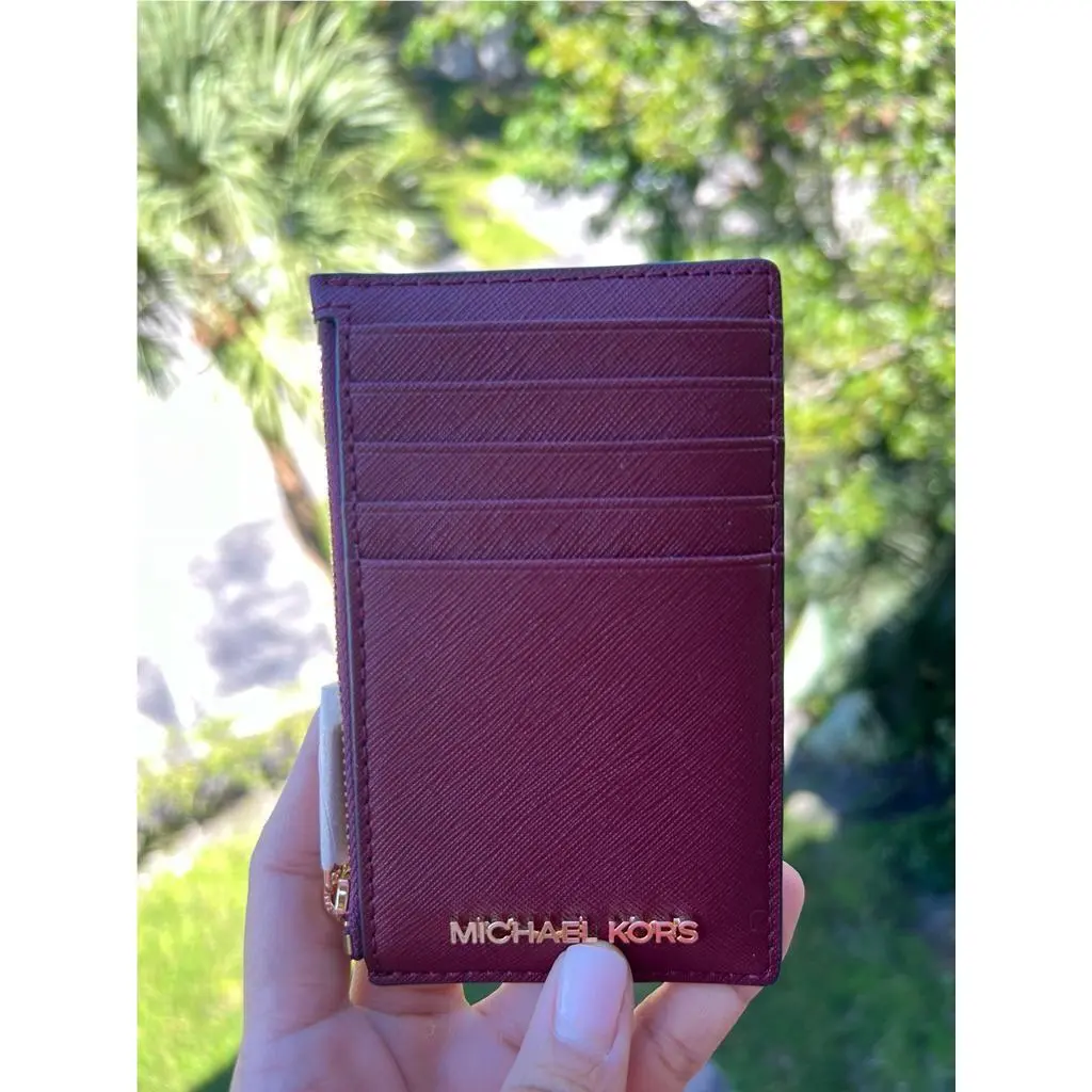 Jet Set Travel Top Zip Credit Card Case ID Holder Wallet Coin Pouch DARK CHERRY by Michael Kors