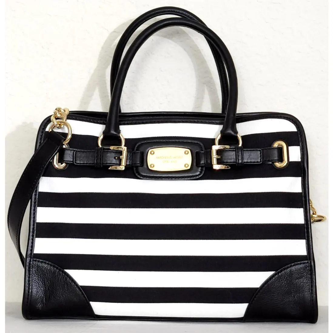Michael Kors Hamilton Large Black White Striped Tote Bag +/or Wallet Set
