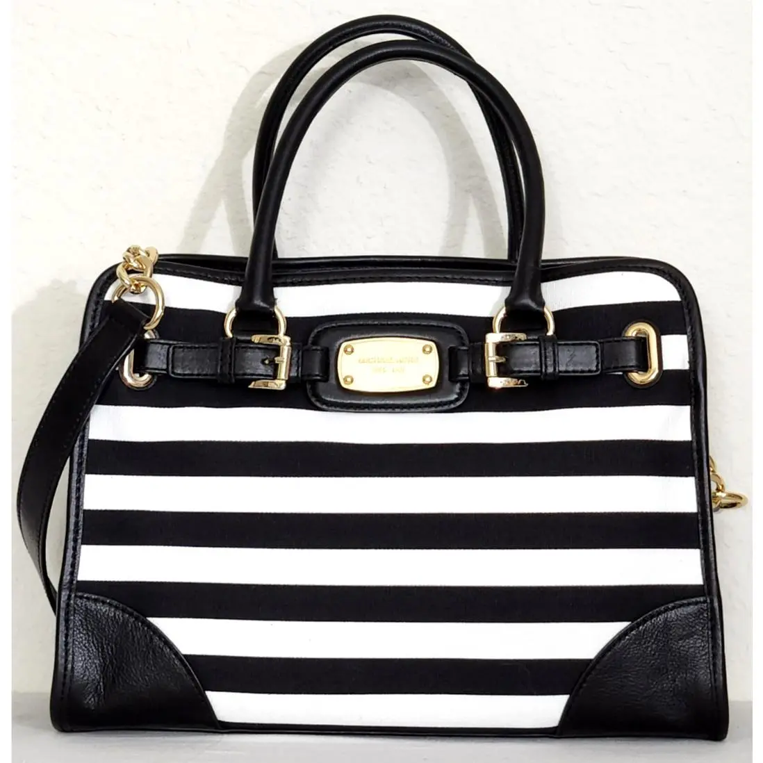 Hamilton Large Black White Striped Tote Bag +/or Wallet Set Tote by Michael Kors