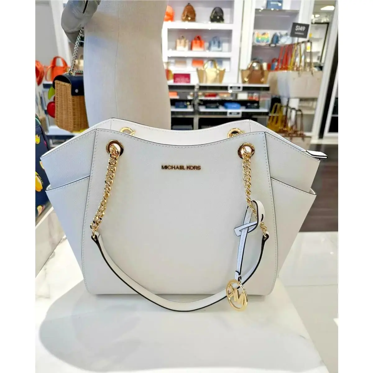 Women Lady Chain Mk Signature Logo Tote Handbag Purse Bag Shoulder OPTIC WHITE by Michael Kors