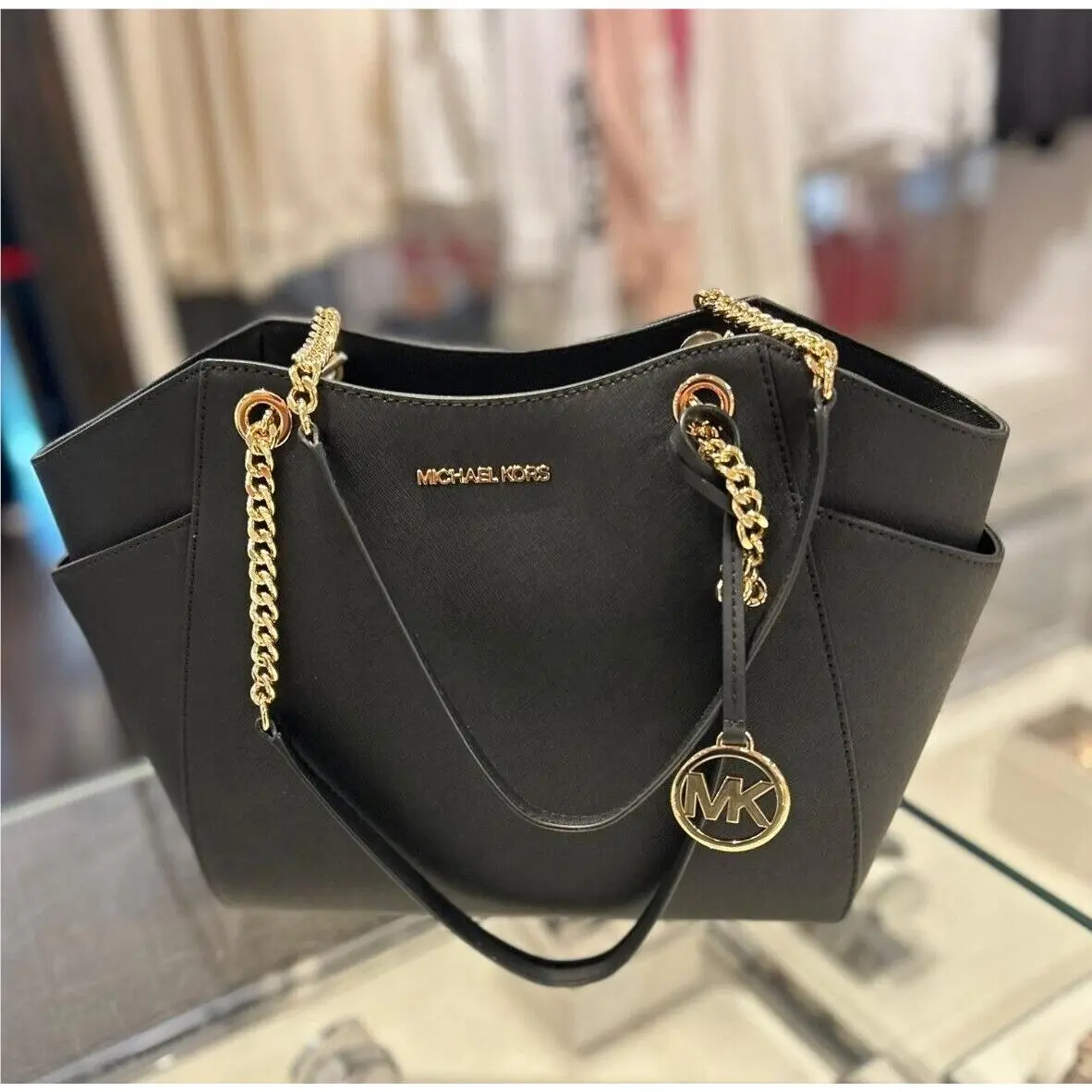 Women Lady Chain Mk Signature Logo Tote Handbag Purse Bag Shoulder BLACK by Michael Kors