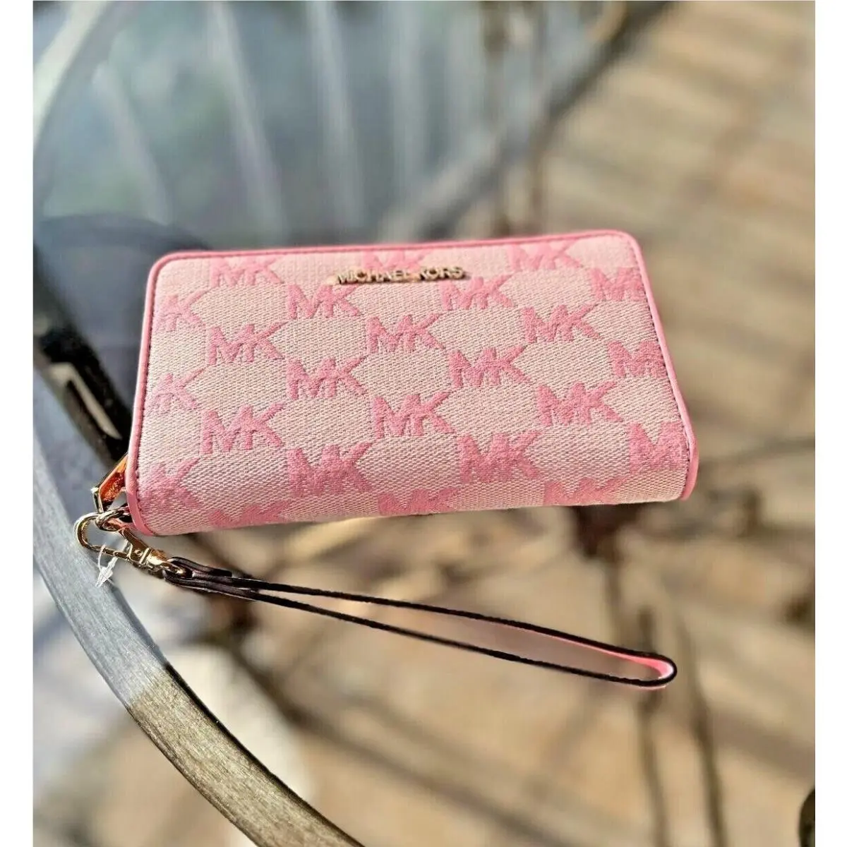 Large Flat Phone Case Zip Around Credit Card Wristlets Wallet MK CARNATION by Michael Kors