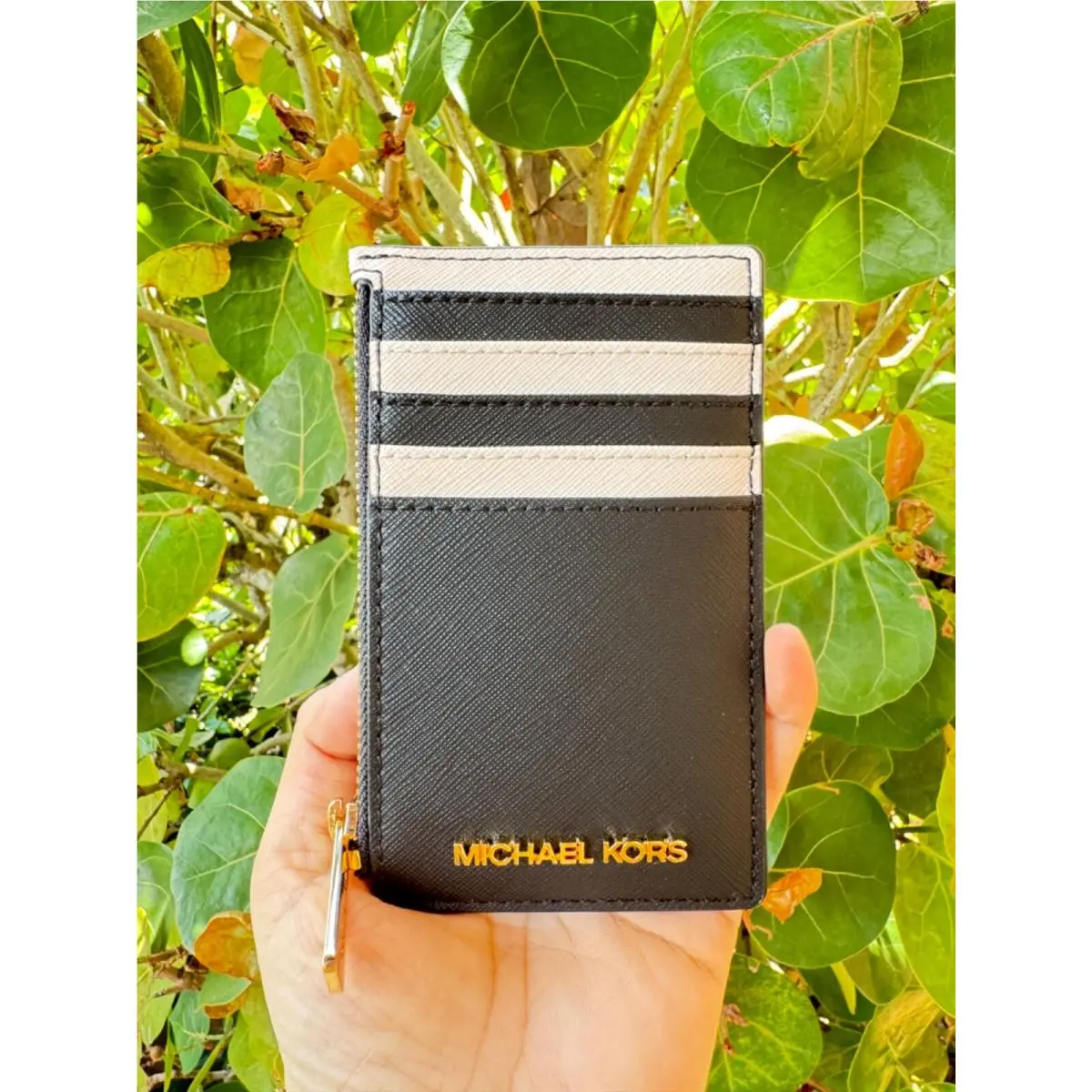 Jet Set Travel Top Zip Card Case Wallet BLACK MULTI COLOR-BLOCK by Michael Kors