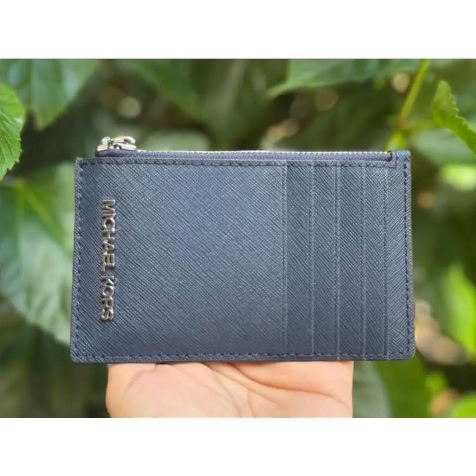 Jet Set Travel Top Zip Card Case Wallet Navy/Silver by Michael Kors