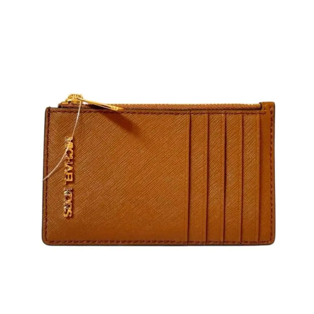Jet Set Travel Top Zip Card Case Wallet LUGGAGE BROWN by Michael Kors