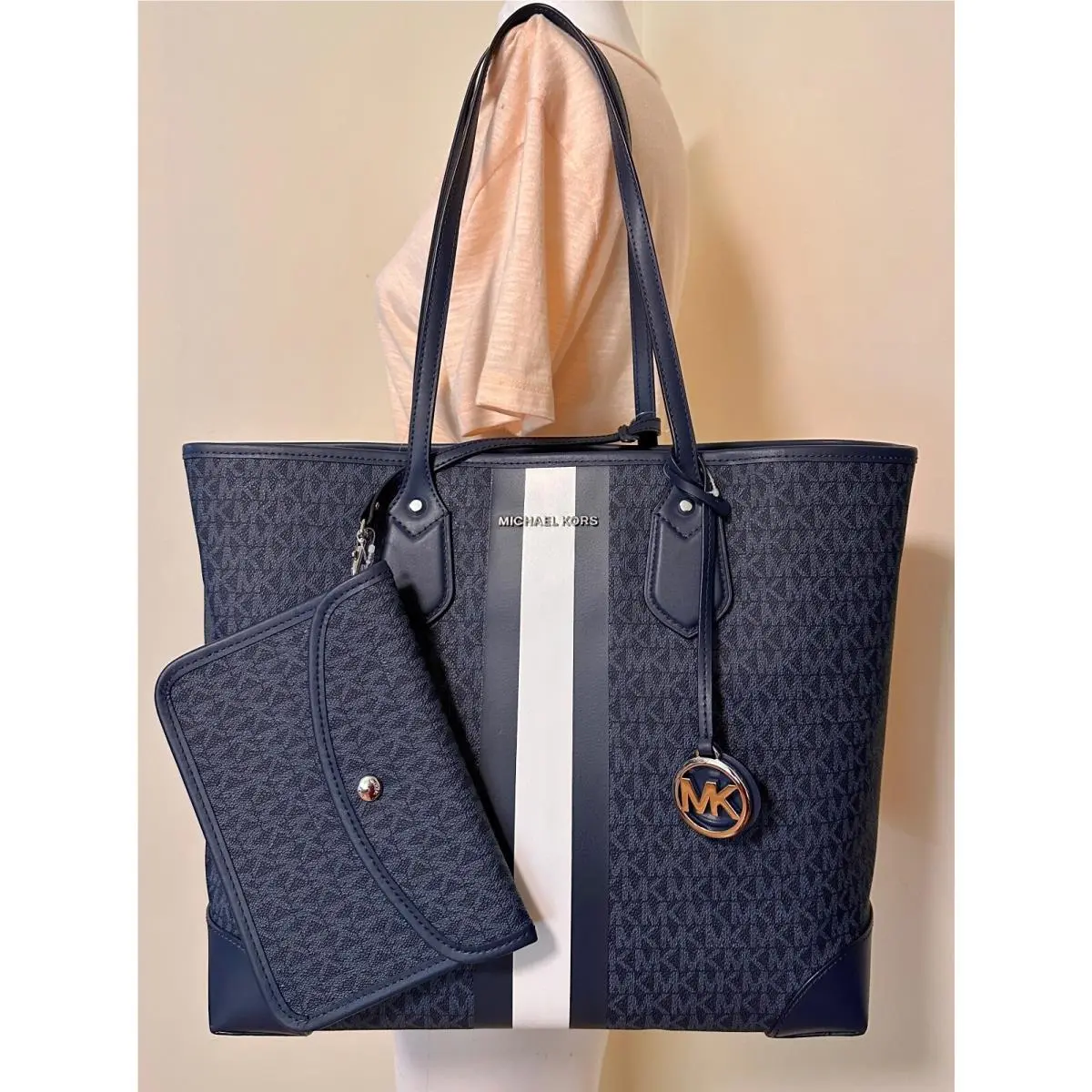 Michael Kors Eva MK Signature Blue Admiral Multi Large Travel Tote Pouch