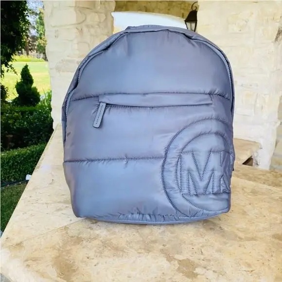Rae Graphic MD Quilted Metallic Backpack Grey /wristlet Options backpack by Michael Kors