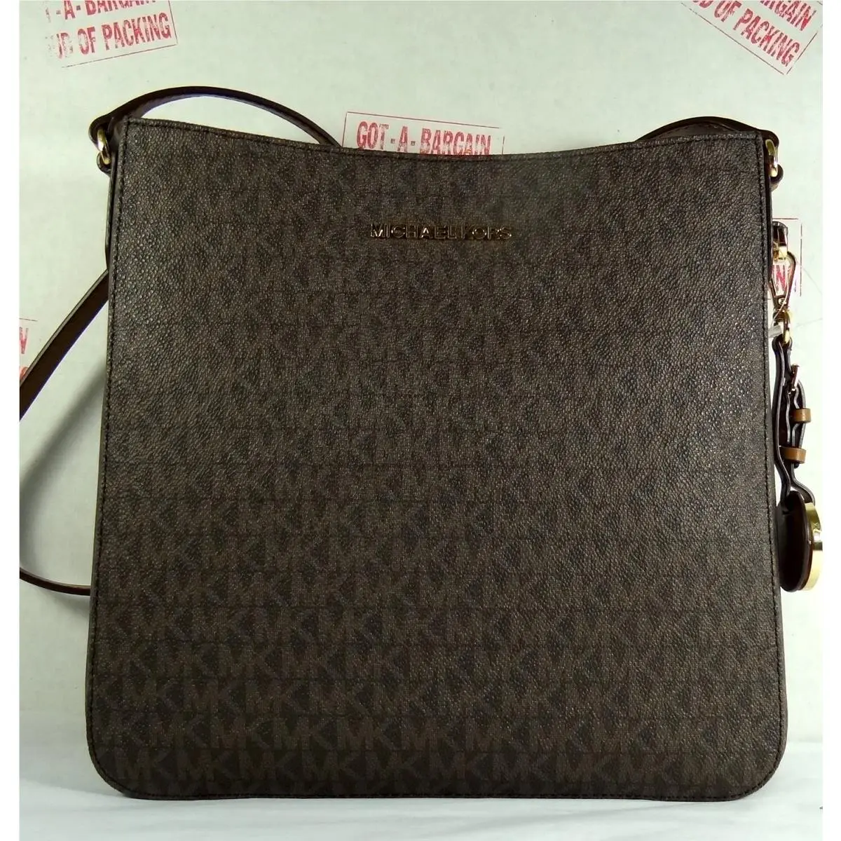 Michael Kors Jet Set Brown MK Signature Large Messenger Crossbody Dustbag