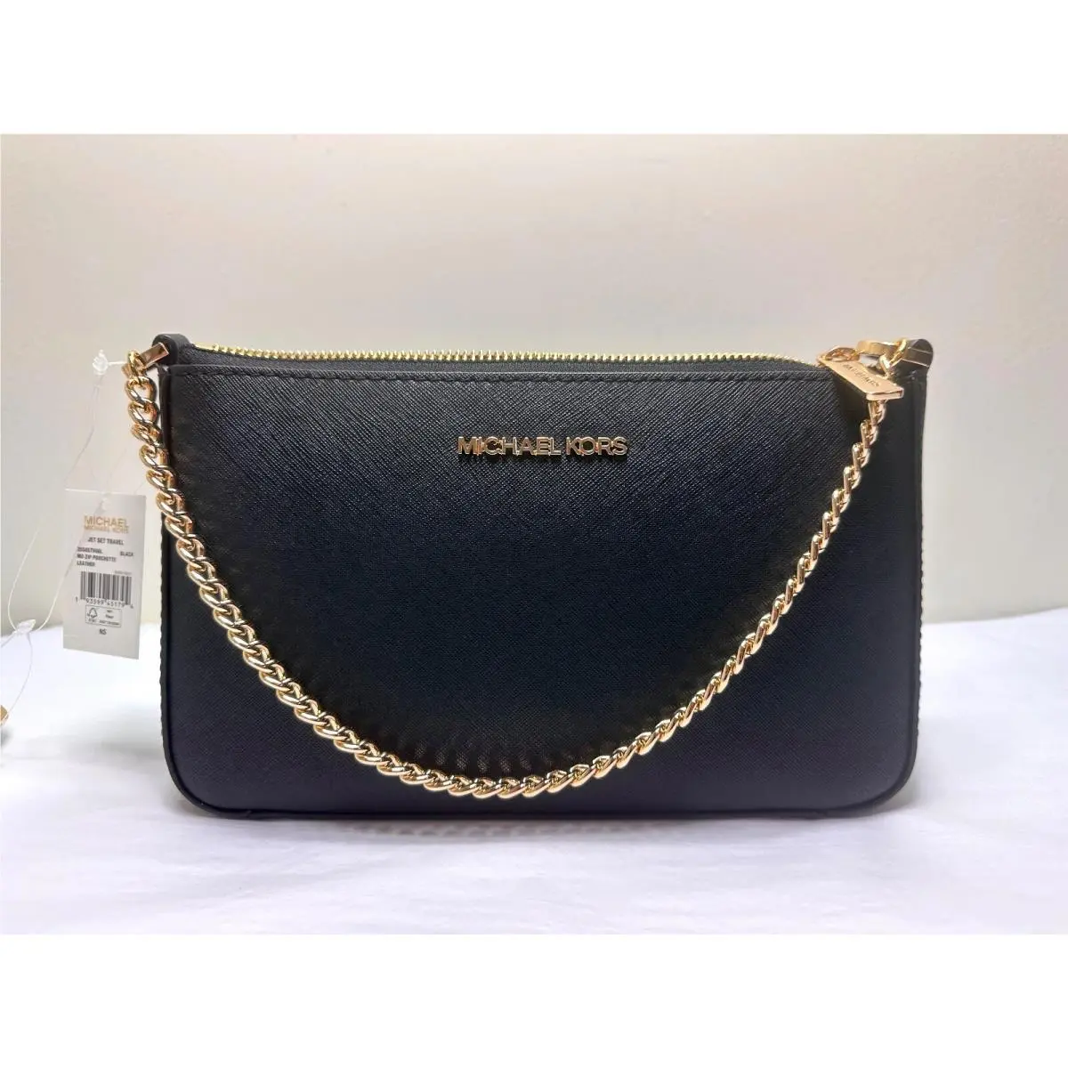 Michael Kors Jet Set Chain MD Zip Saffiano Leather Pouchette Crossbody Bag