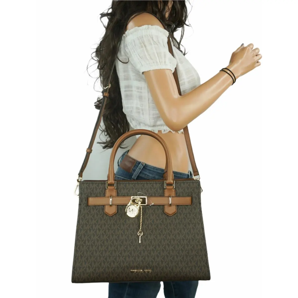 Hamilton Medium Satchel Shoulder Crossbody Bag MK Brown Luggage by Michael Kors