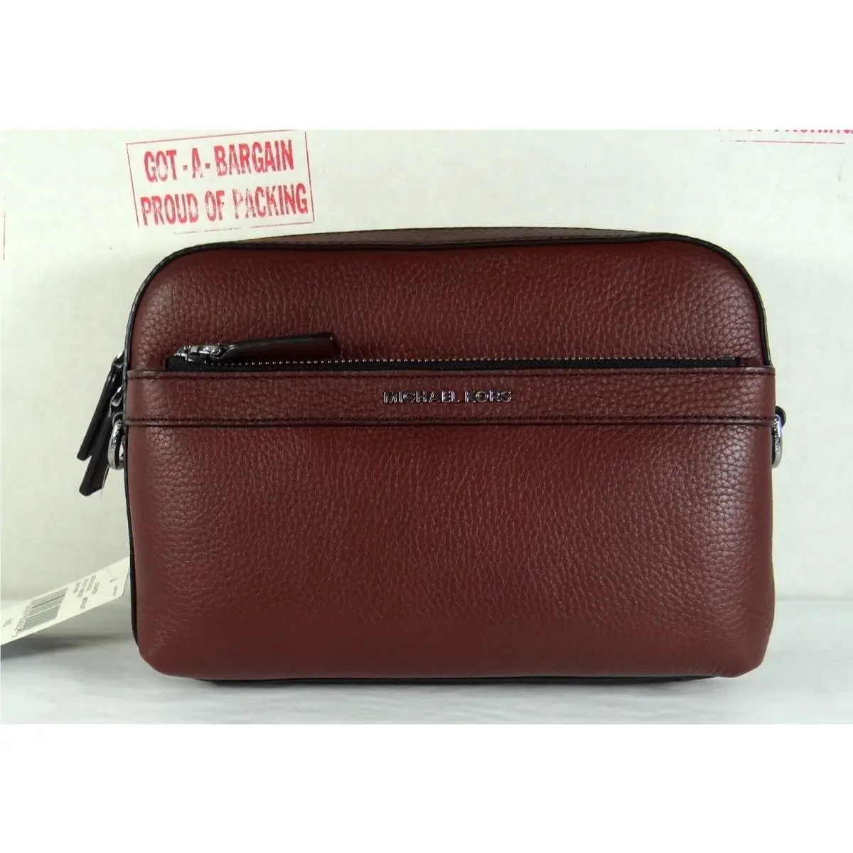 Cooper Pebbled Leather Utility Crossbody Messenger Bag Merlot/SV by Michael Kors