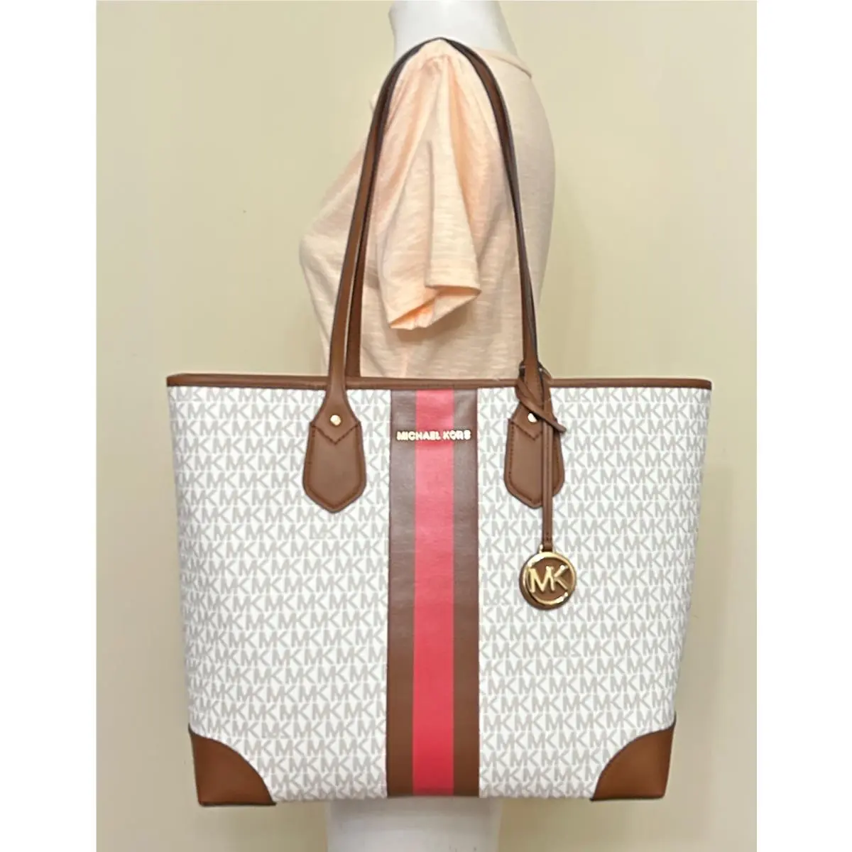 Eva MK Signature Pvc Leather Large Travel Tote with Pouch DAHLIA PINK/MULTI/GOLD by Michael Kors