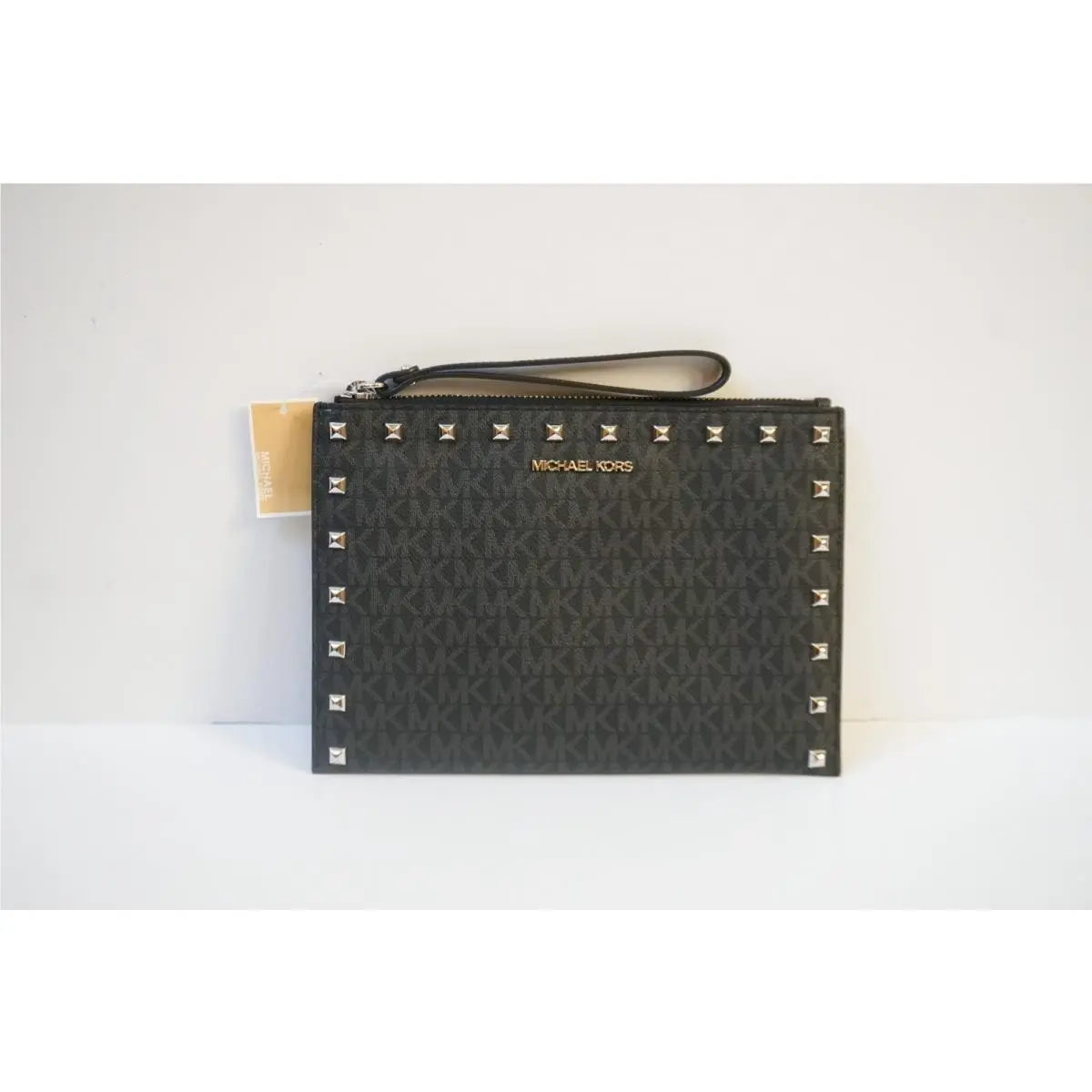 Jet Set Travel XL Top Zip Clutch Wristlet MK Black/Silver Studded by Michael Kors